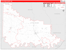 Little River County, AR Digital Map Red Line Style